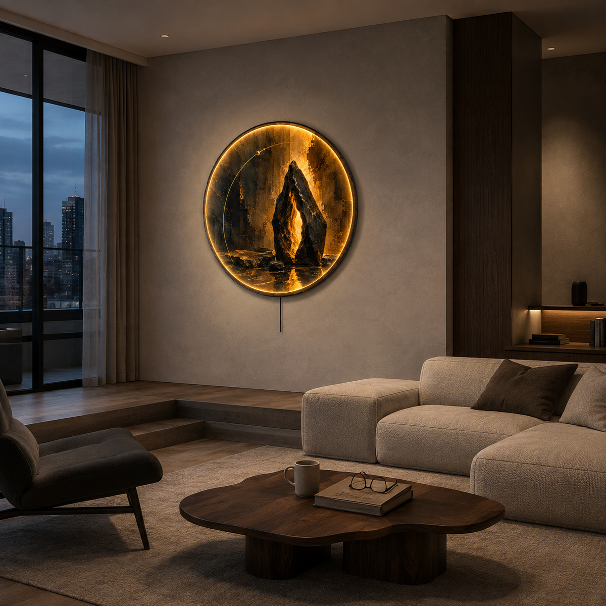 Golden Stone – Handcrafted Abstract LED Wall Art