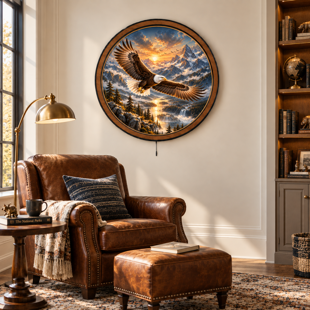 Soaring Eagle – Golden Mountain Sunrise LED Wall Art