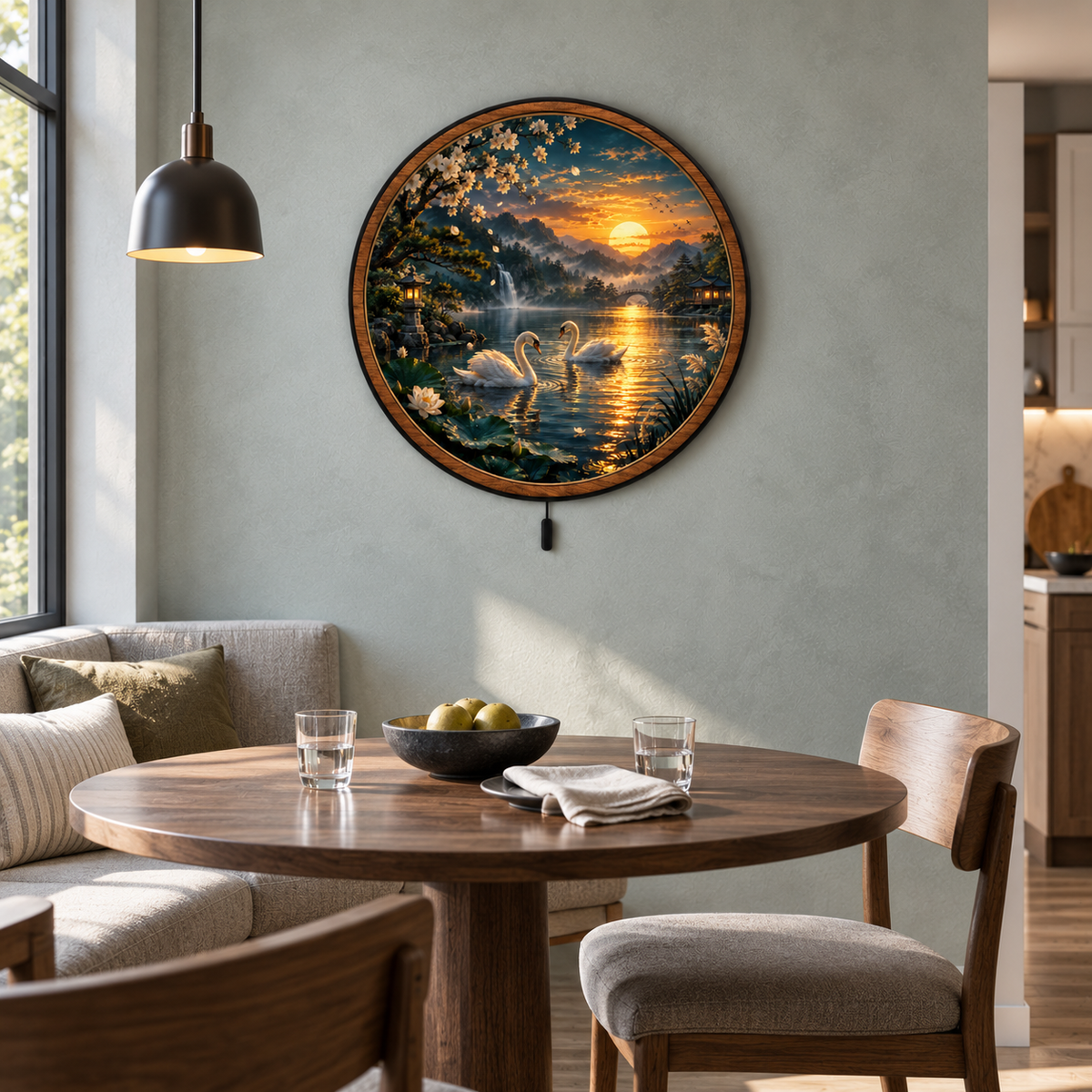 Golden Serenity – Swan Lake Sunset LED Wall Art