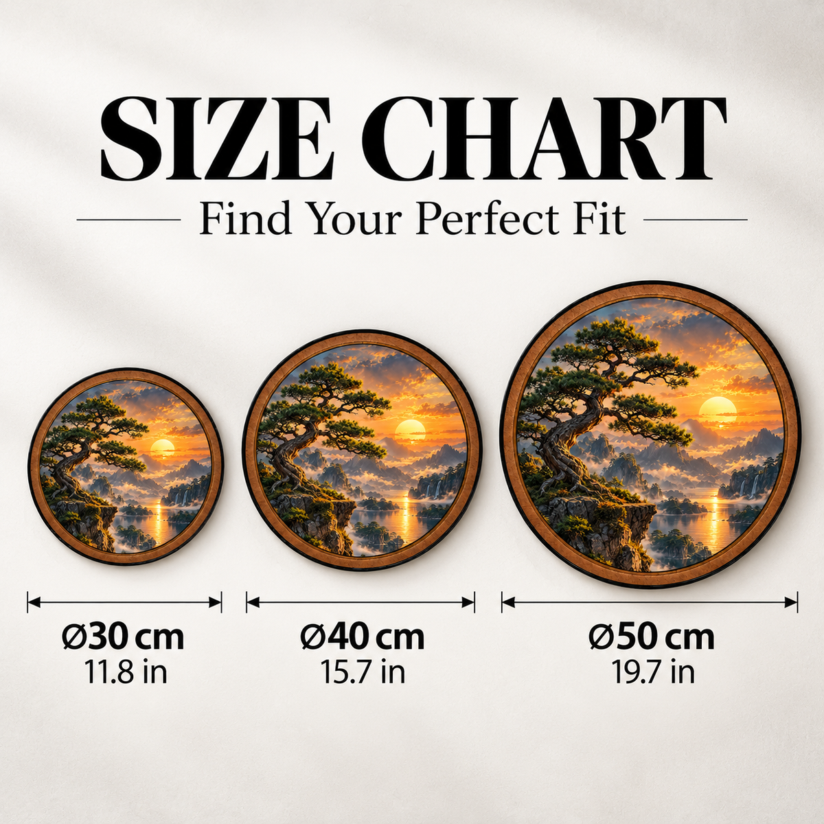 Ancient Pine Sunset – Handcrafted Round LED Wall Art