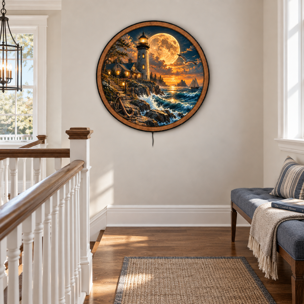 Golden Moon Lighthouse – Coastal Passage LED Wall Art