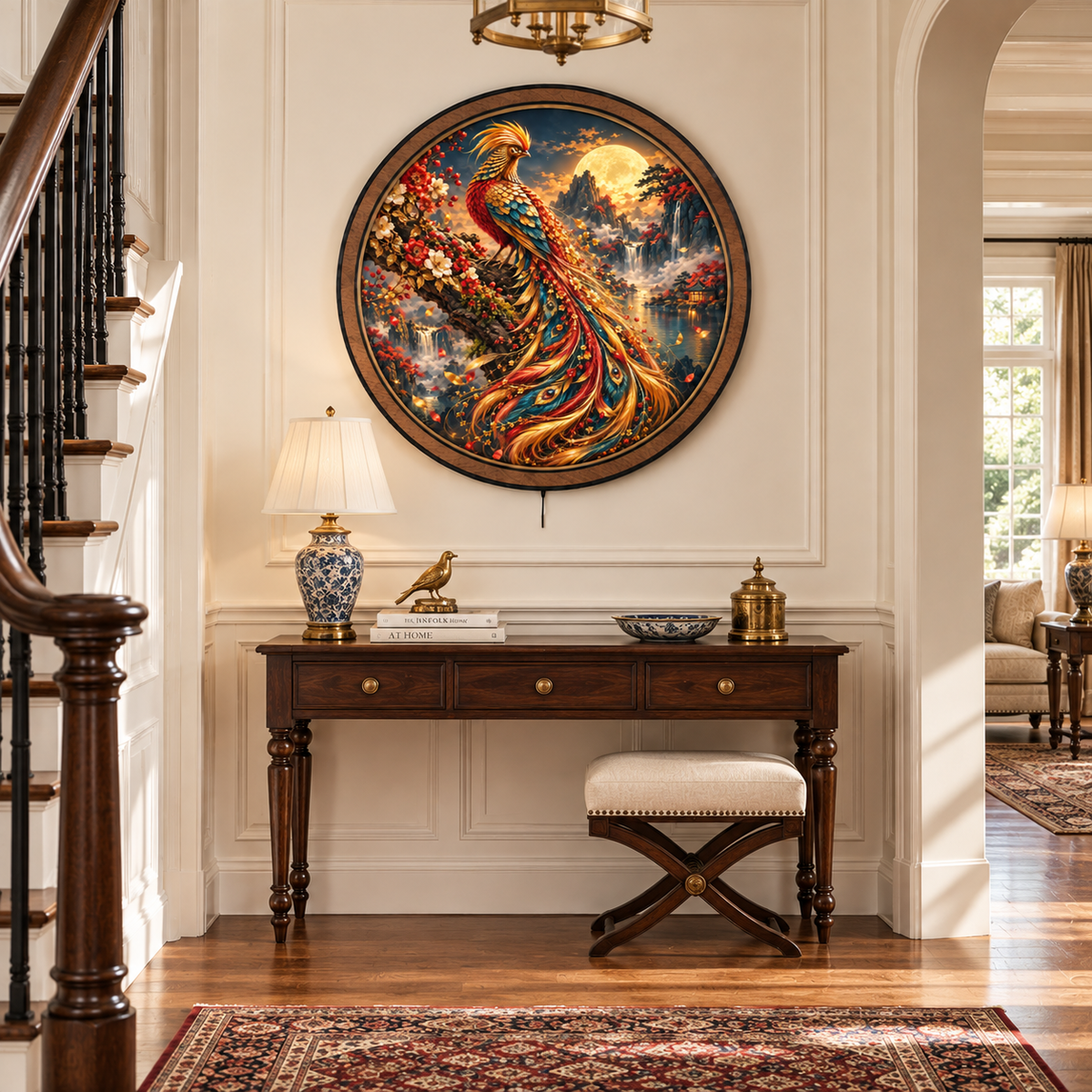 Golden Phoenix Garden – Moonlit Paradise LED Wall Art