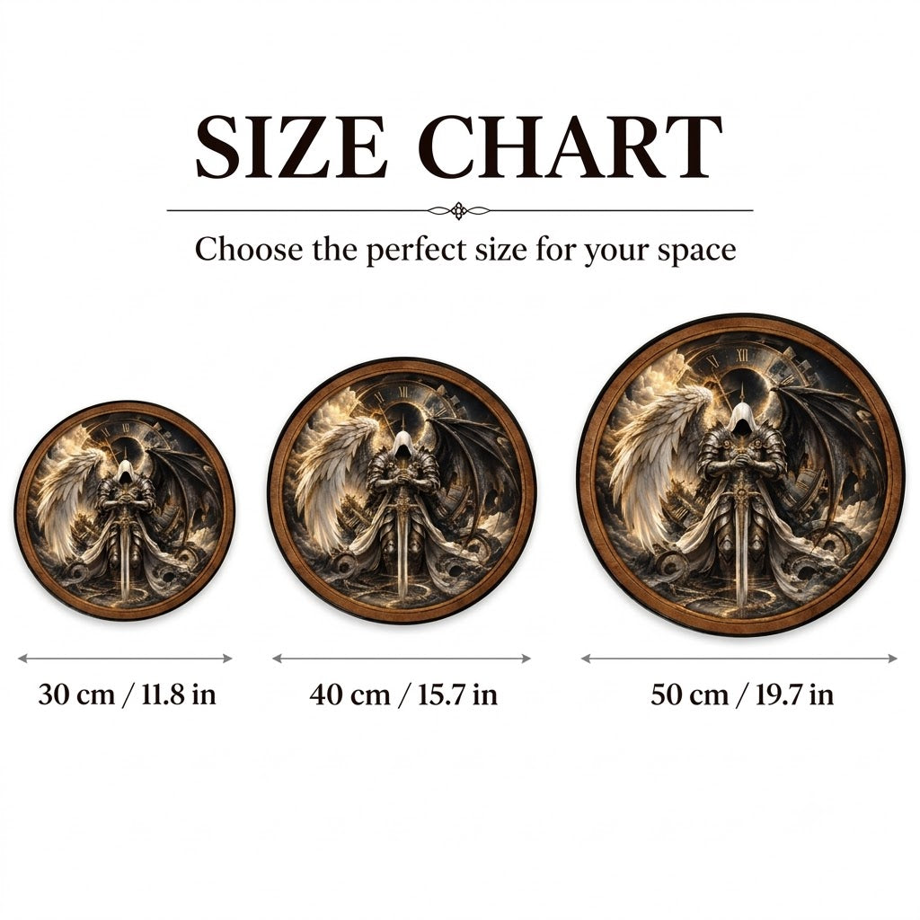 Handcrafted Gothic Knight LED Wall Art – Fallen Angel & Demon Wings, Eclipse Clock Fantasy