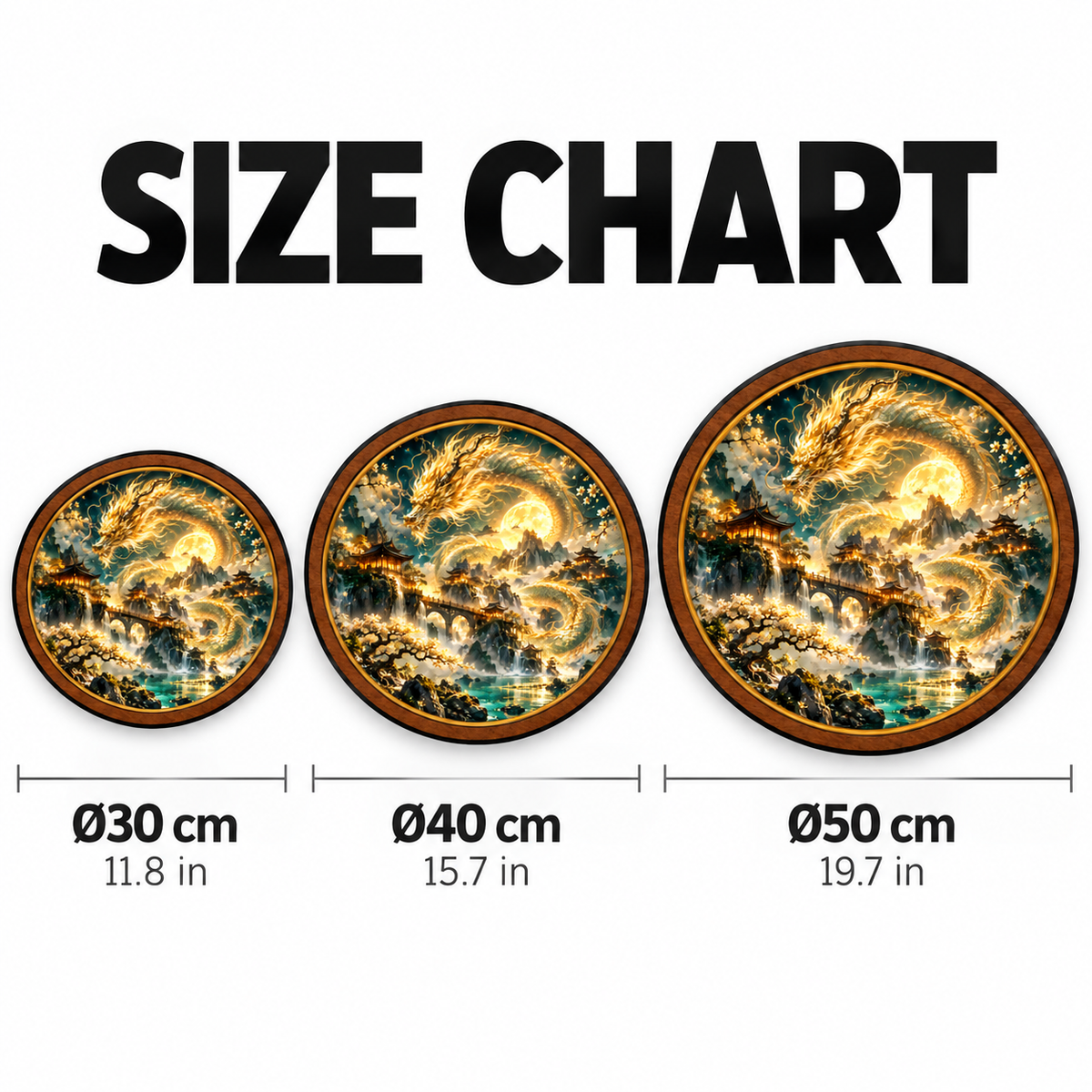 Golden Celestial Dragon – Fantasy Round LED Wall Art