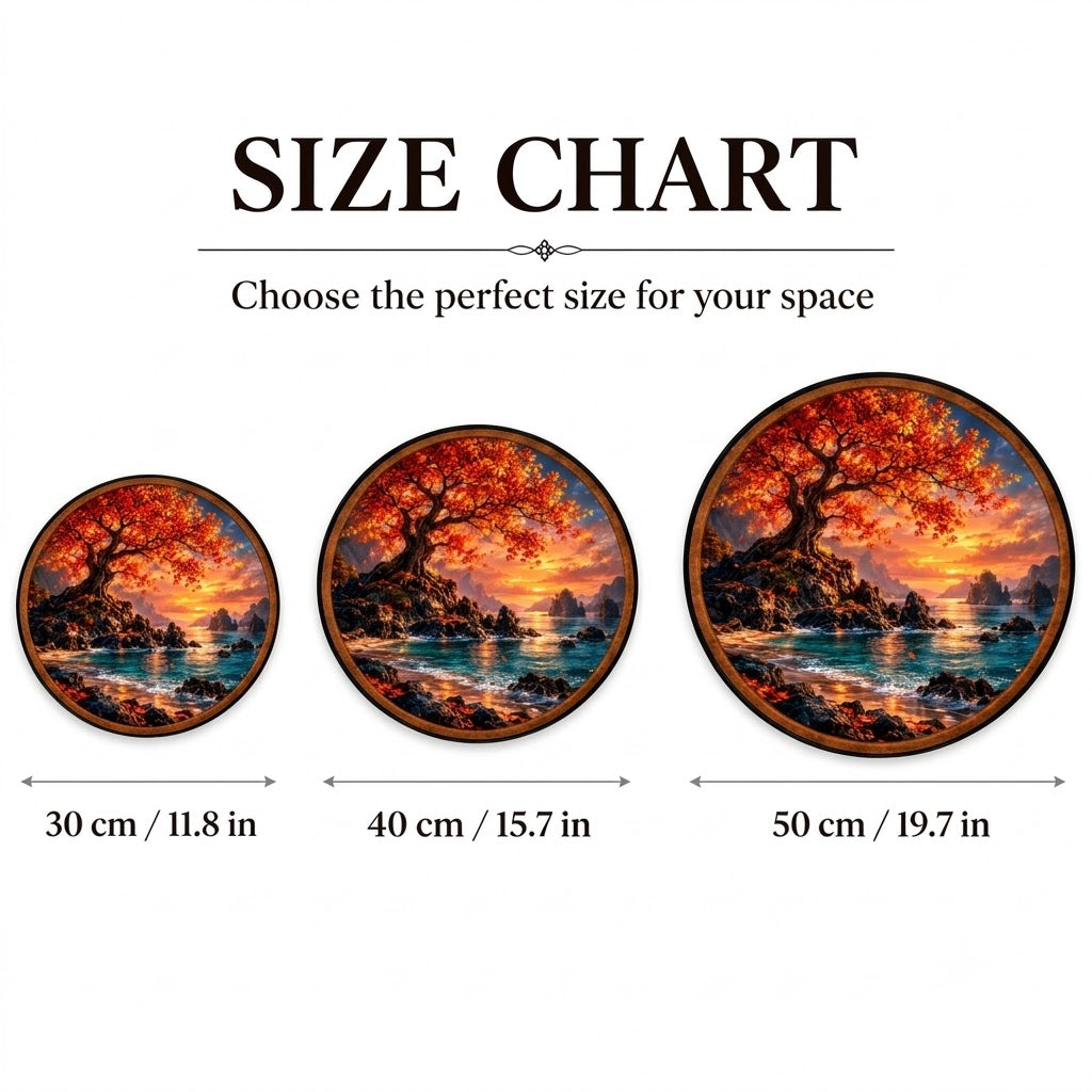 Autumn's Golden Shore – Handcrafted LED Wall Art | Red Maple Tree, Ocean Sunset & Coastal Landscape