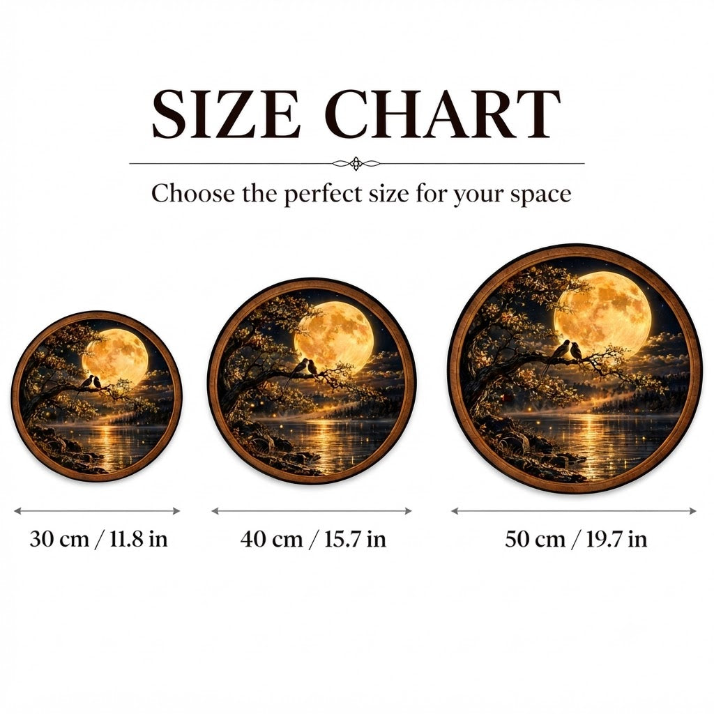 Handcrafted Golden Moon Lovebirds LED Wall Art – Romantic Birds & Full Moon