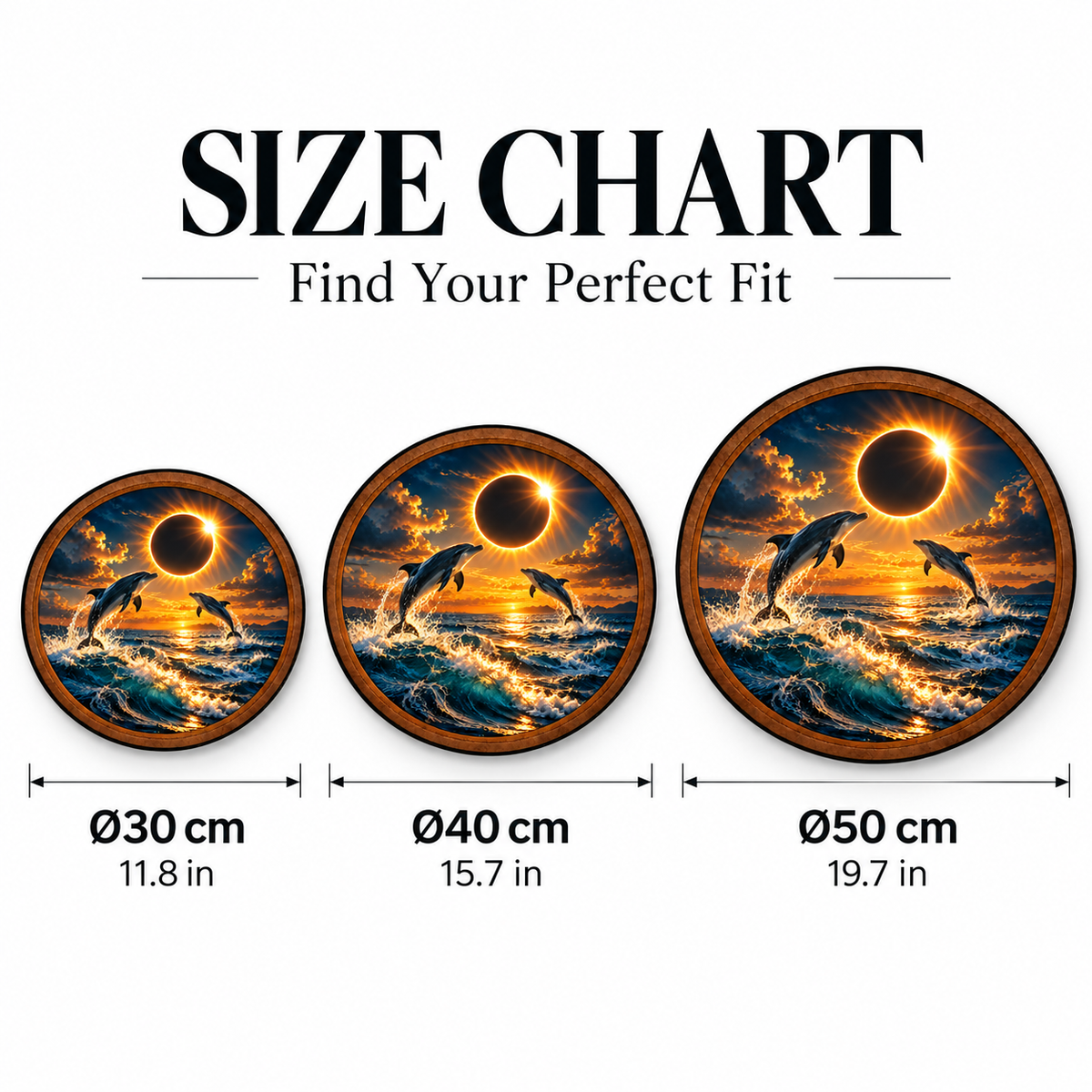 Solar Eclipse Dolphins – Handcrafted Round LED Wall Art