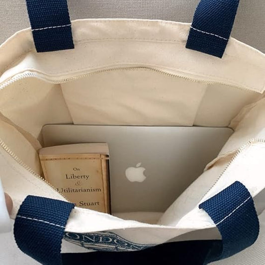Aesthetic Book Tote Bag with Zipper – Cute Canvas Bag for Women & Gifts