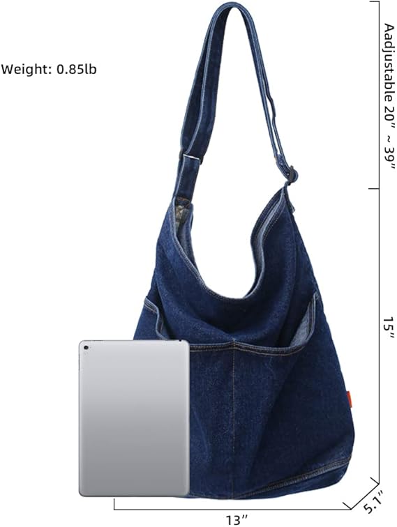 Denim Shoulder Bag – Large Canvas Hobo Crossbody Tote for Women