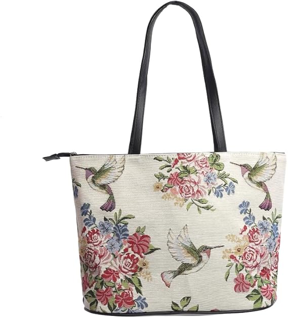 Floral Zipper Tote Bag for Women – Foldable 15L Shoulder Bag for Travel & Work