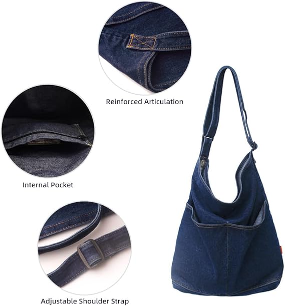 Denim Shoulder Bag – Large Canvas Hobo Crossbody Tote for Women