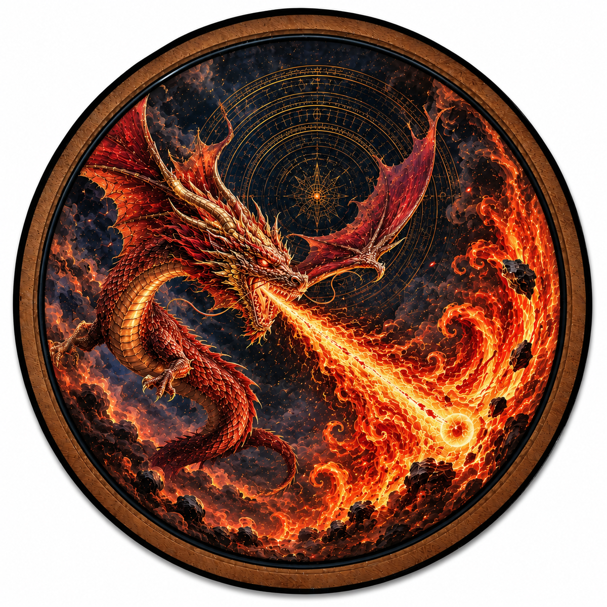 Crimson Fire Dragon – Handcrafted Round LED Wall Art