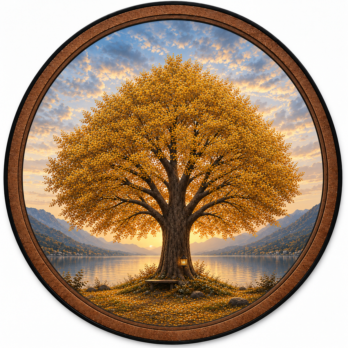 Golden Tree of Life – Handcrafted Round LED Wall Art