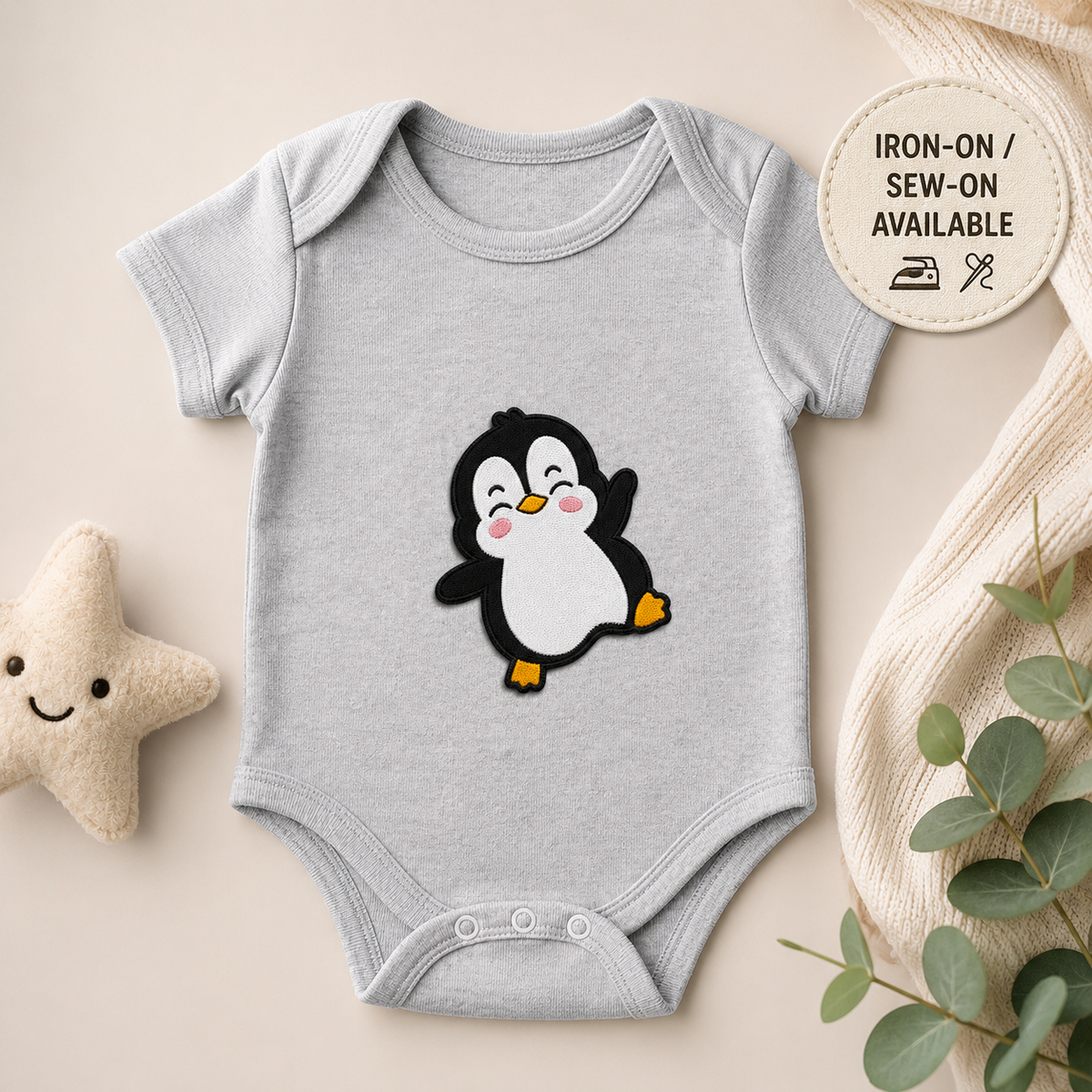 Penguin Embroidered Iron-On Patch – Kawaii Happy Penguin Applique