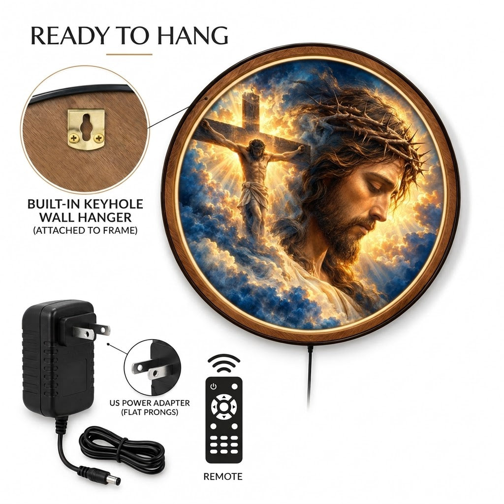 Handcrafted Jesus Christ LED Wall Art – Crown of Thorns, Crucifixion & Divine Light Christian