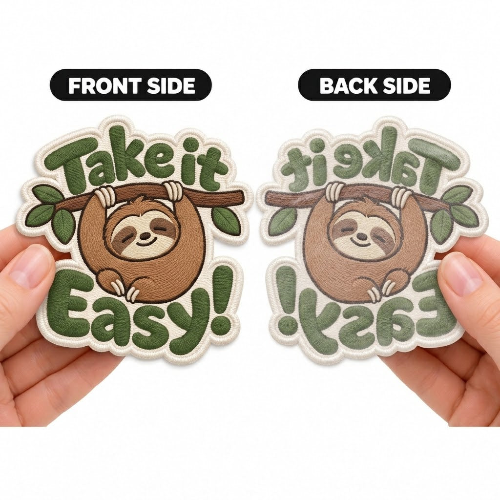 Take It Easy Sloth Embroidered Iron-On Patch – Cute Motivational Applique