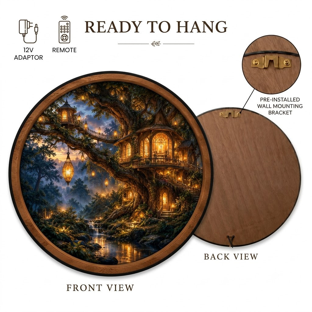 Handcrafted Enchanted Treehouse Forest LED Wall Art