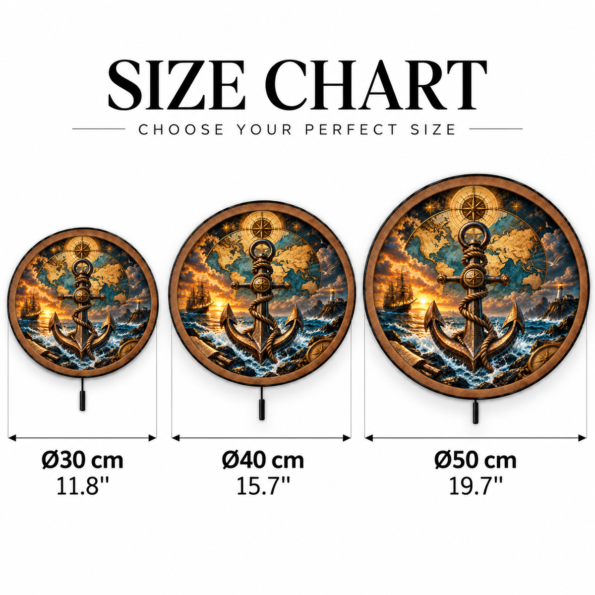 Golden Voyager Anchor – Nautical Compass LED Wall Art