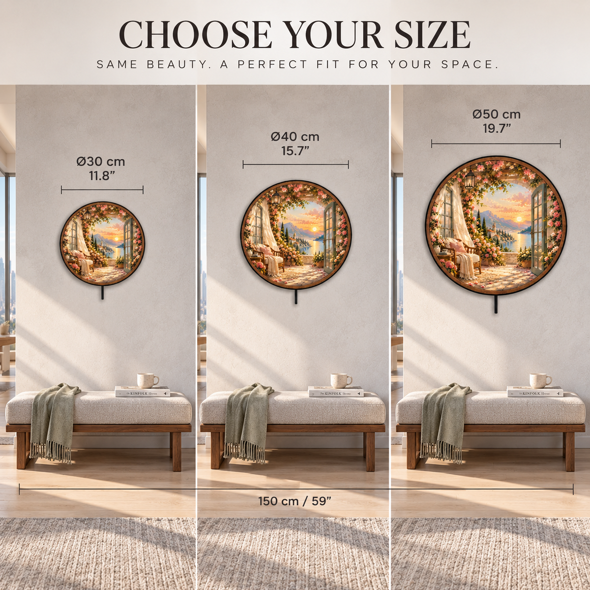 Rose Terrace Sunset – Romantic Lake View LED Wall Art