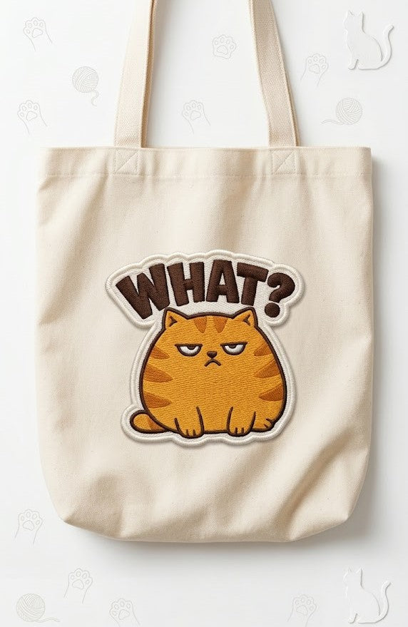 What? Grumpy Orange Cat Embroidered Iron-On Patch – Funny Cat Applique