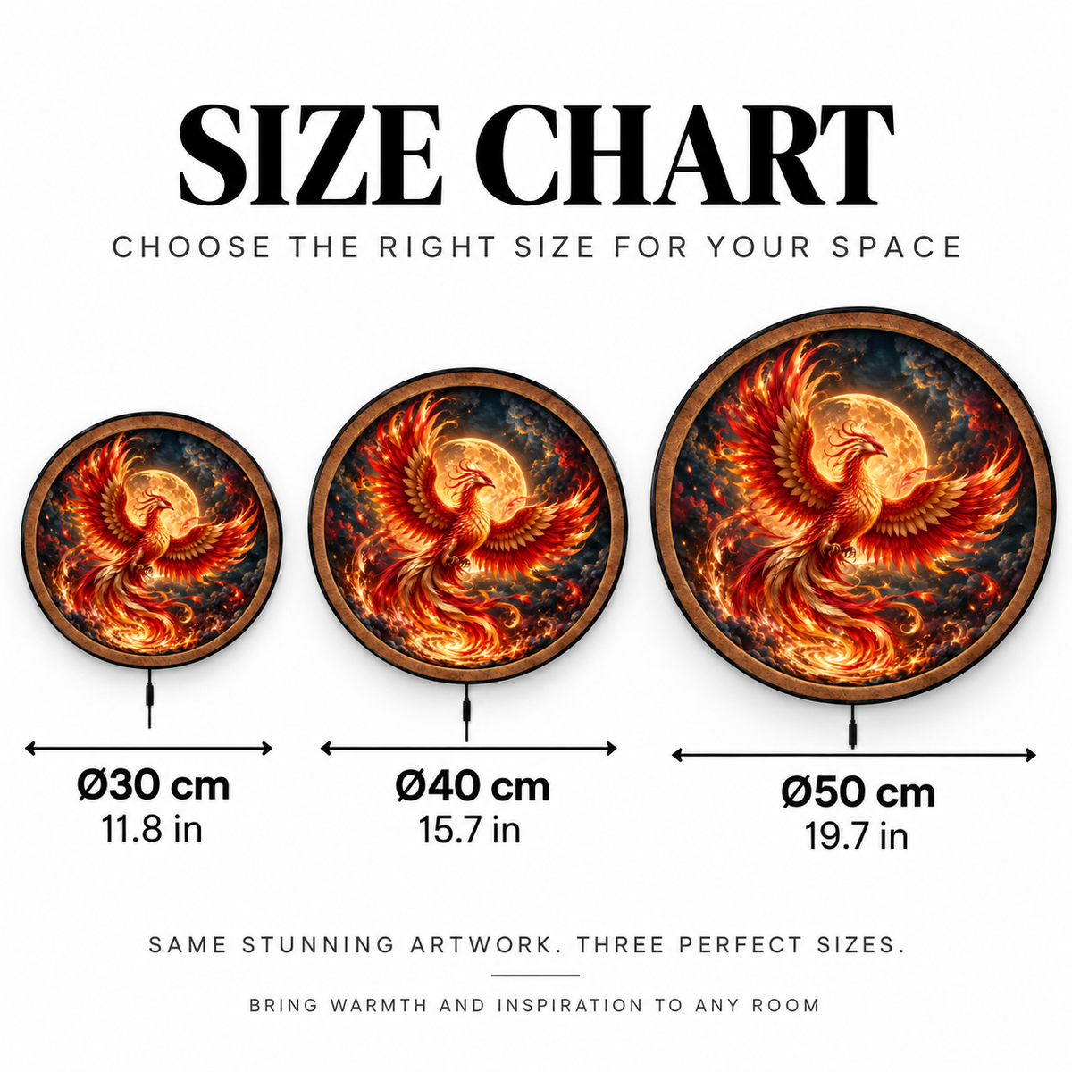 Eternal Phoenix – Golden Fire Moon LED Wall Art