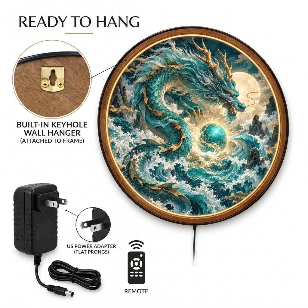 Ocean Dragon – Handcrafted Round LED Wall Art