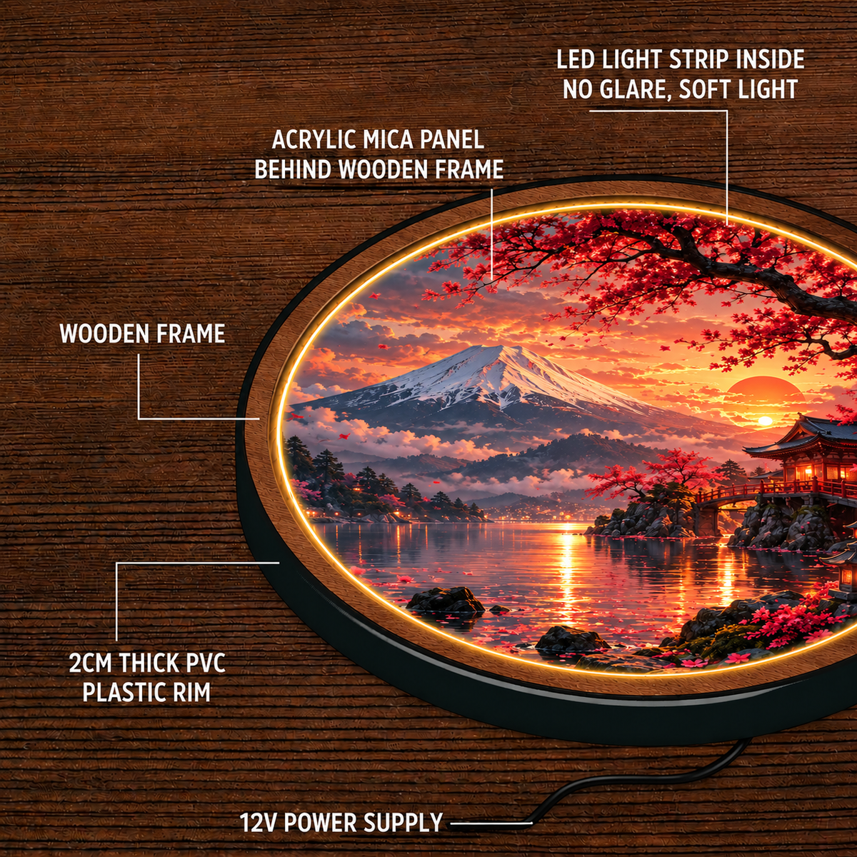 Crimson Sakura Sunset – Handcrafted LED Wall Art