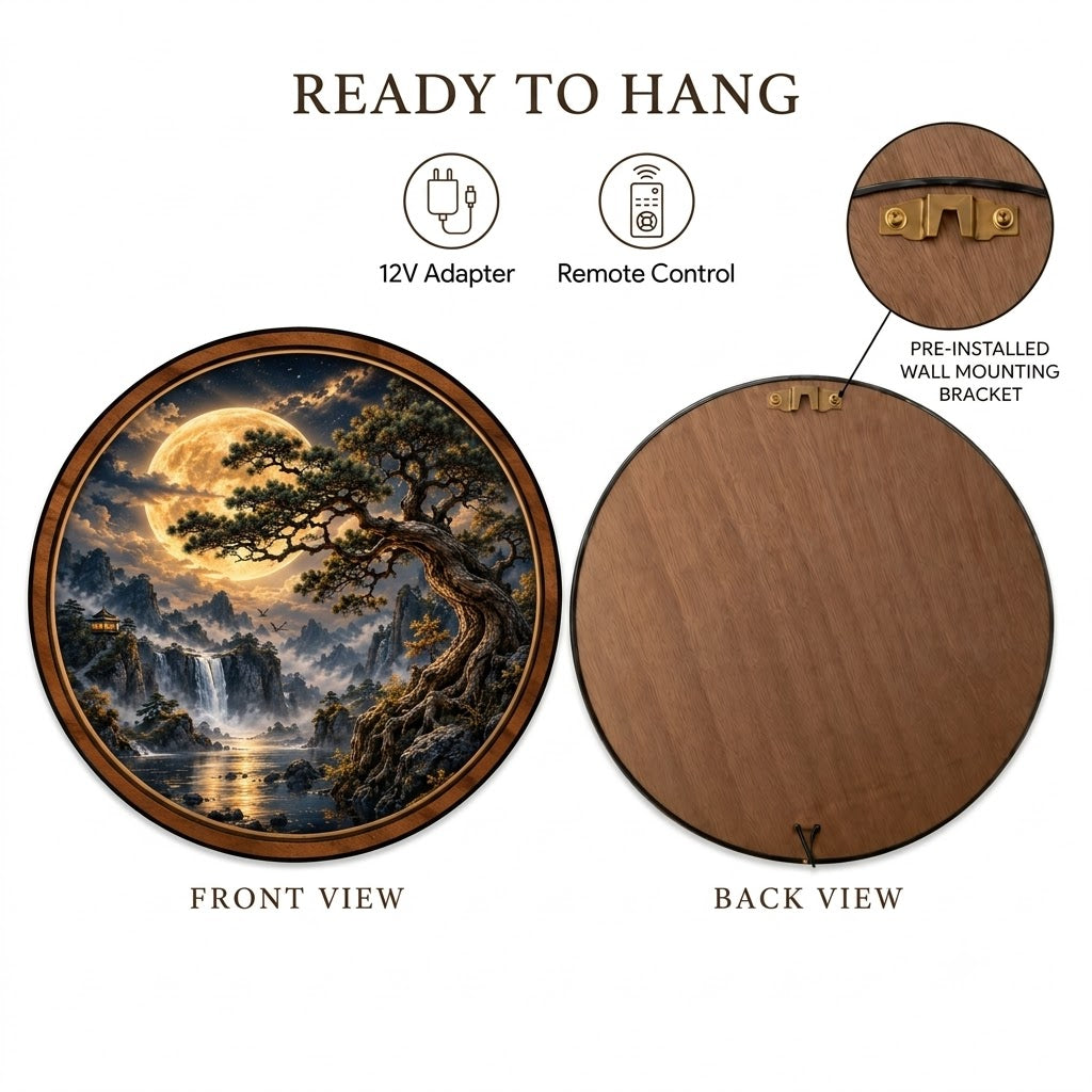Handcrafted Golden Moon Ancient Pine LED Wall Art