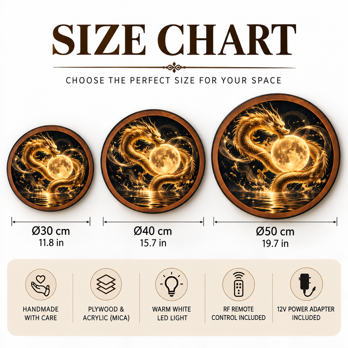 Golden Celestial Dragon Moon Circular LED Wall Art
