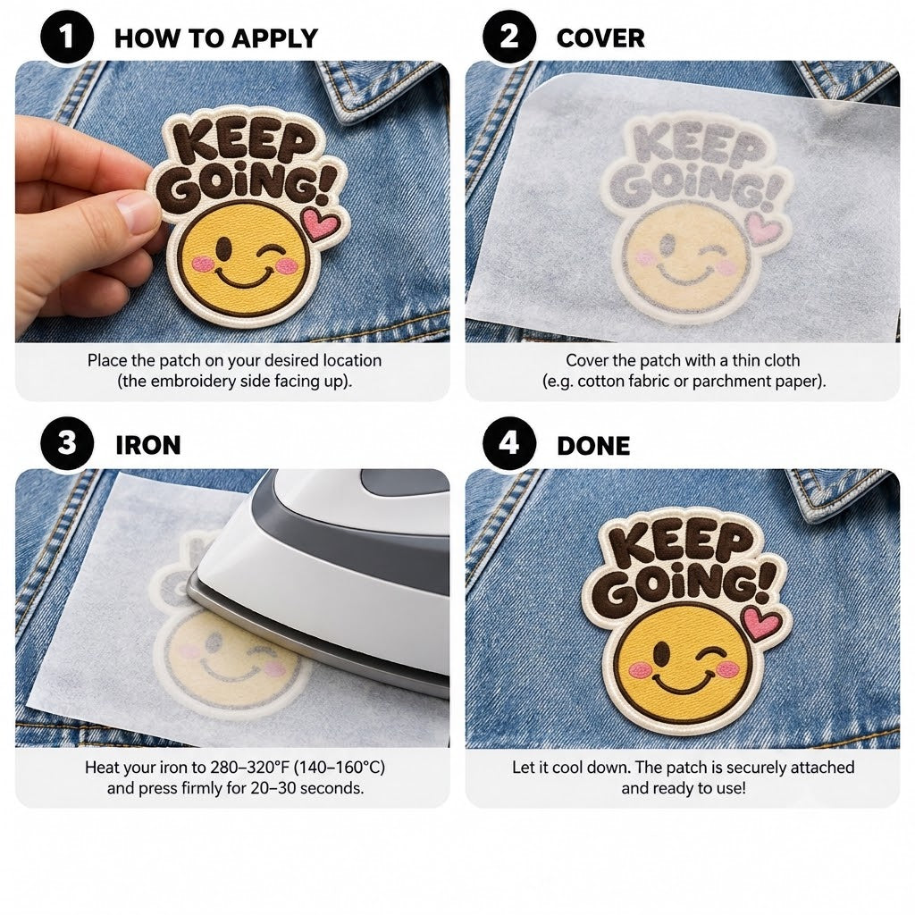 Keep Going Smiley Face Embroidered Iron-On Patch