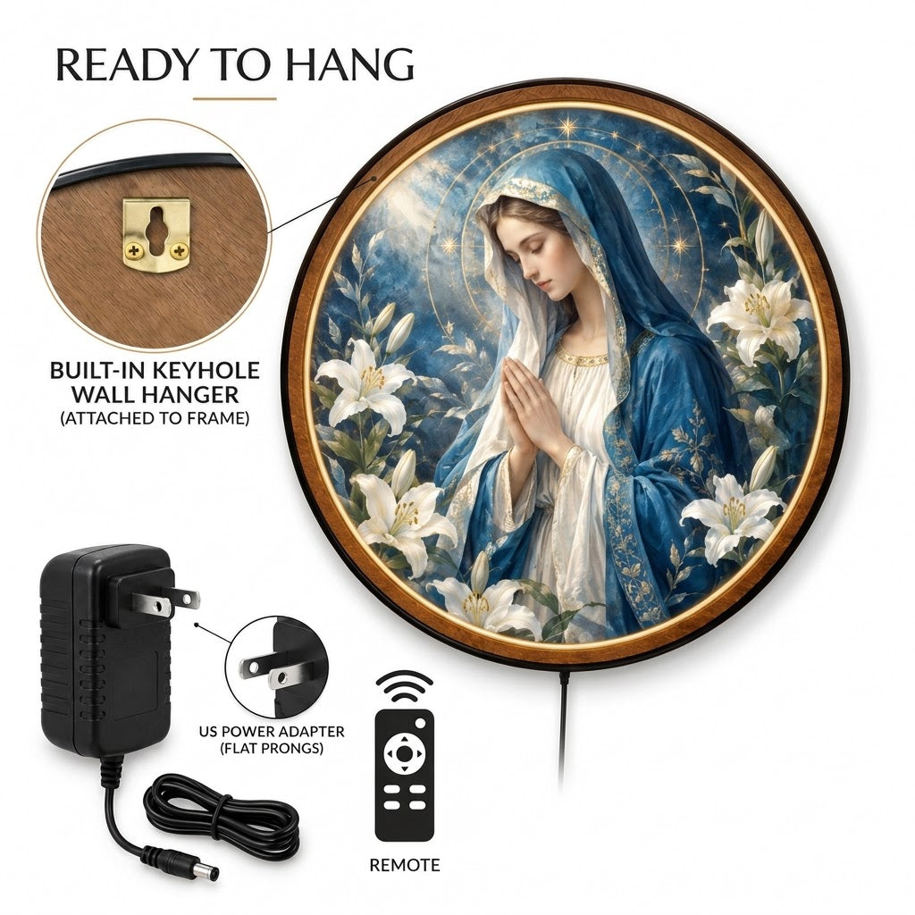 Our Lady of Grace – Handcrafted Virgin Mary LED Wall Art