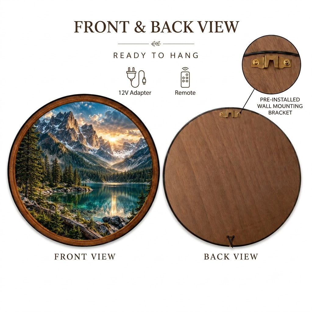 Handcrafted Alpine Mountain Lake LED Wall Art