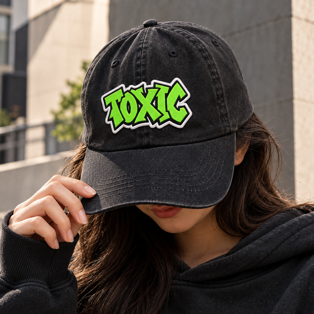 Toxic Graffiti Embroidered Iron-On Patch – Neon Green Streetwear Lettering Applique