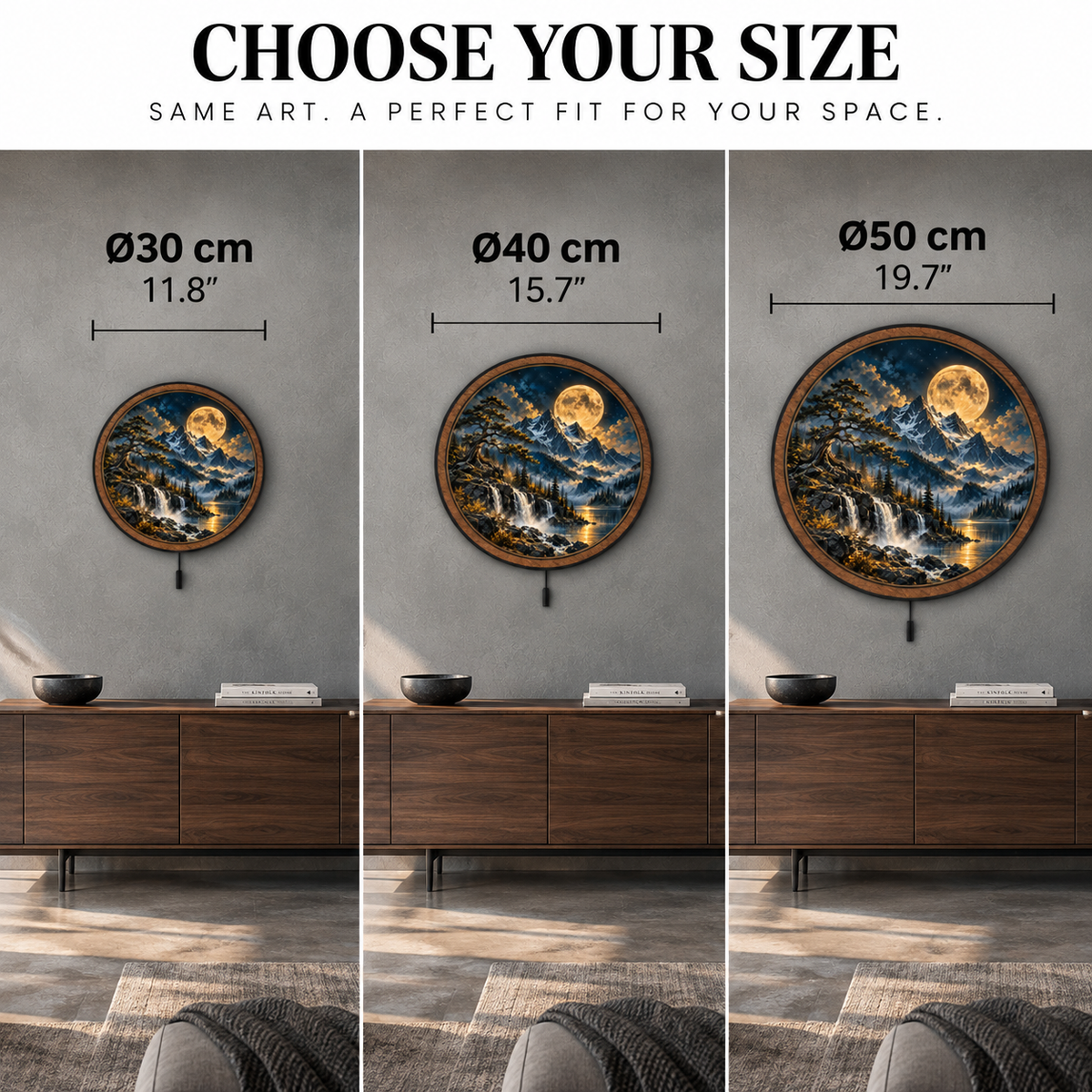 Alpine Moonfall – Golden Cascade LED Wall Art
