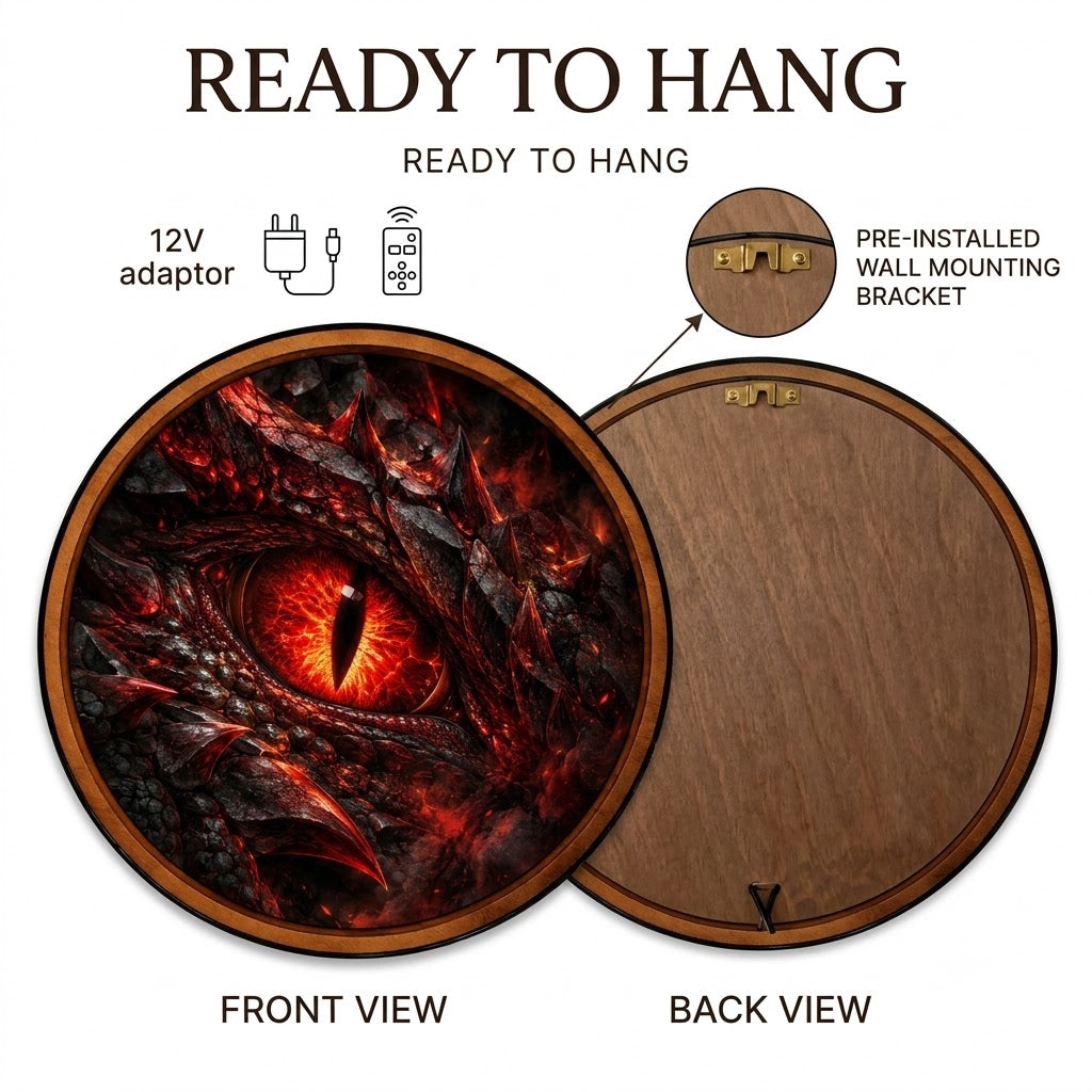 Handcrafted Inferno Dragon Eye Fantasy LED Wall Art
