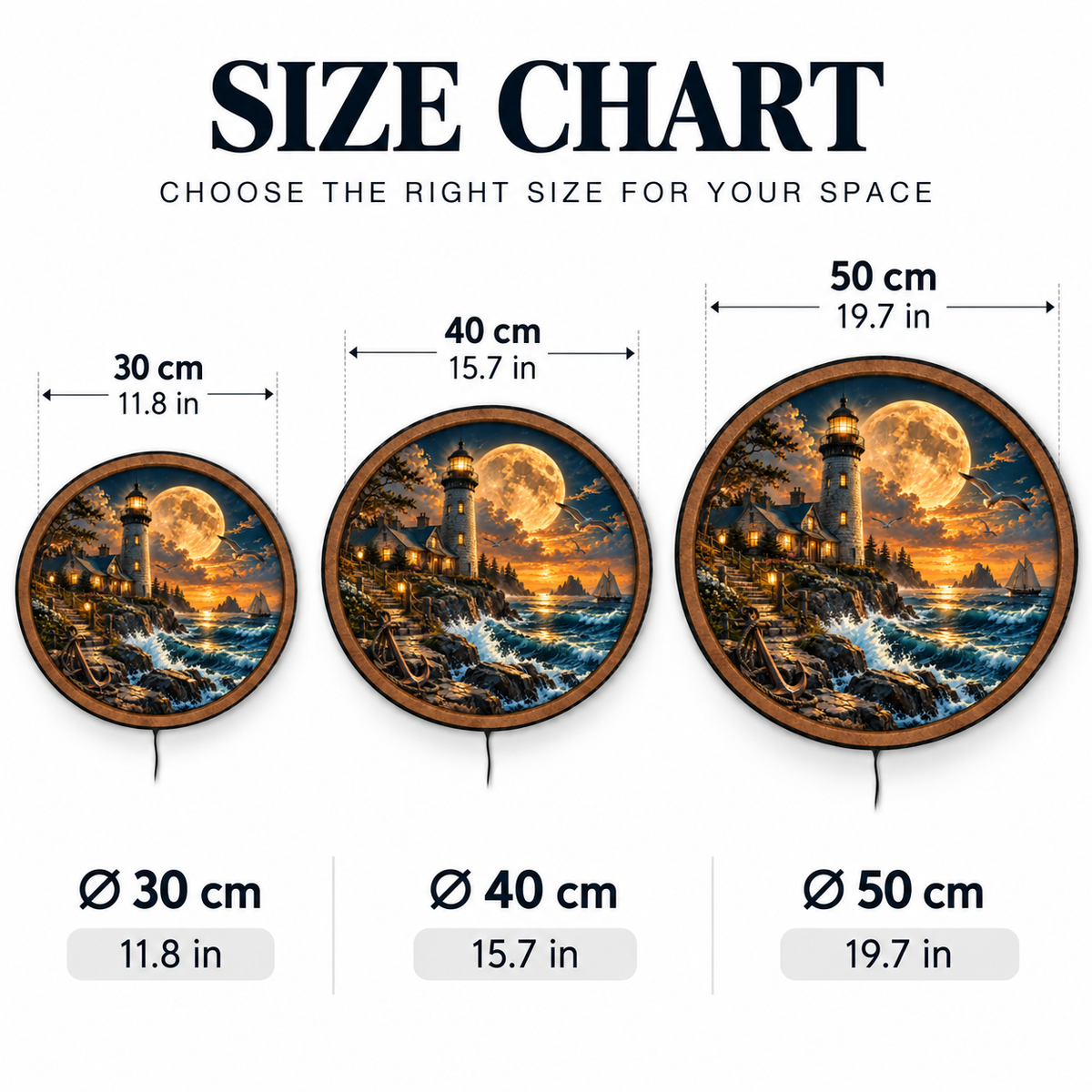 Golden Moon Lighthouse – Coastal Passage LED Wall Art