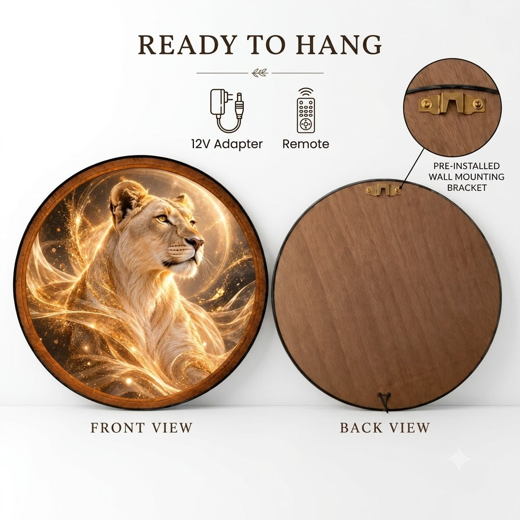 Handcrafted Golden Lioness Spirit LED Wall Art