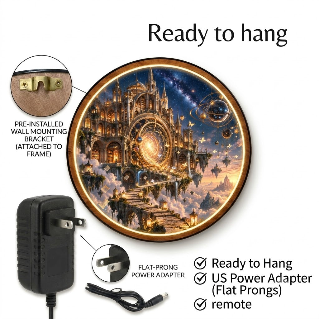 Handcrafted Celestial Library Gateway LED Wall Art