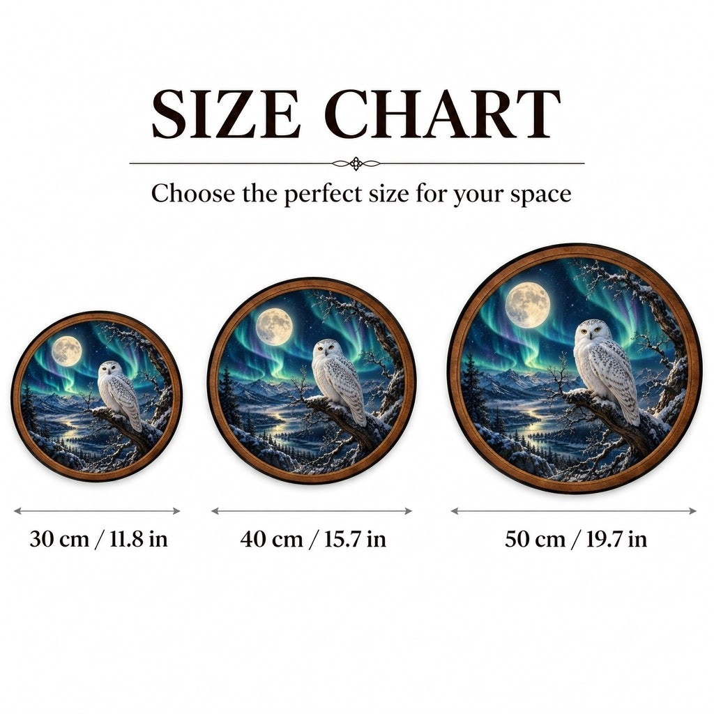 Handcrafted Snowy Owl LED Wall Art – Northern Lights & Full Moon, Winter Wildlife
