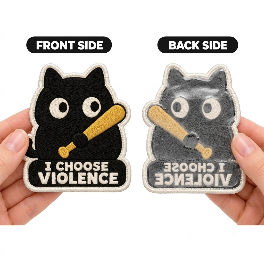 I Choose Violence Black Cat Embroidered Iron-On Patch – Funny Sarcastic Cat Applique