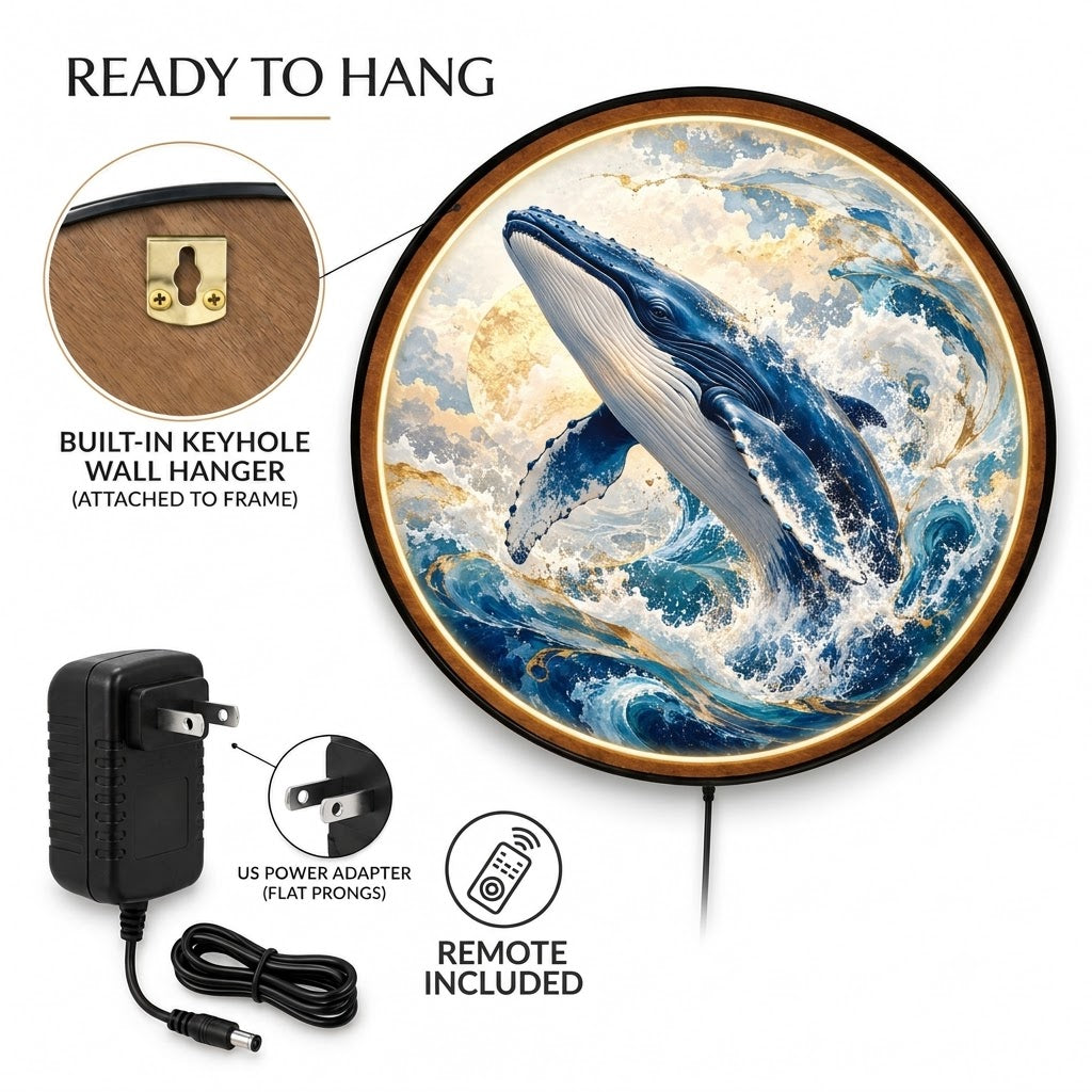 Ocean Majesty – Handcrafted Humpback Whale LED Wall Art