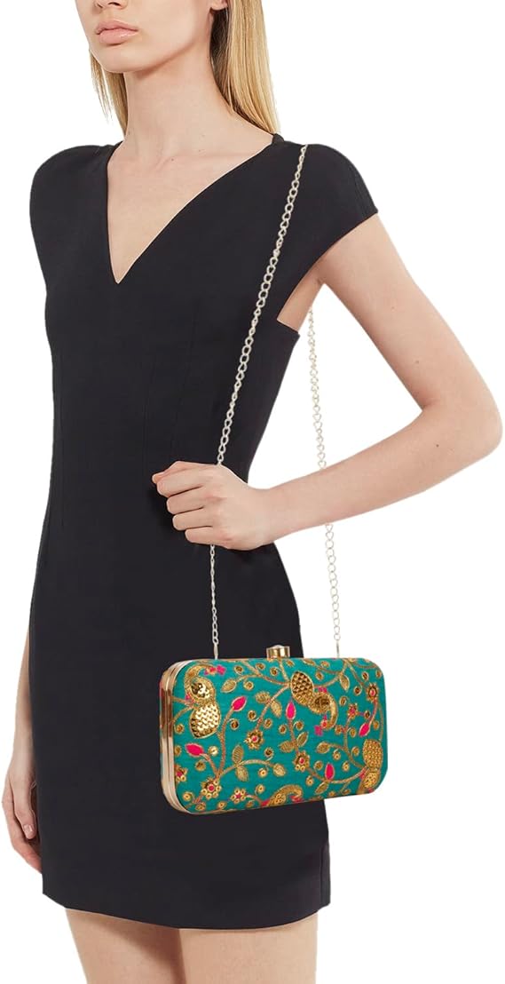 Zari Embroidered Box Clutch – Handcrafted Designer Evening Bag for Women