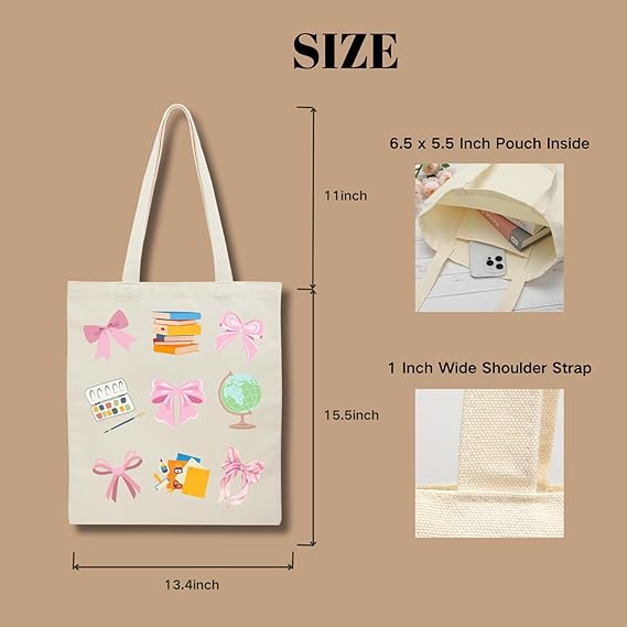 Reusable Canvas Tote Bag with Pockets – Shopping & Grocery Bag for Women