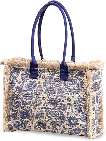 Boho Canvas Tote Bag for Women – Ethnic Style Shoulder Bag with Tassels
