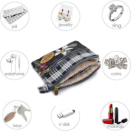 Women’s Small Embroidered Coin Purse – Double Zipper Cotton Wallet