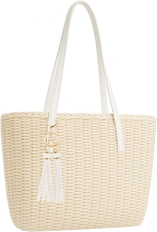 Medium Woven Straw Tote Bag for Women – Handmade Summer Travel Bag