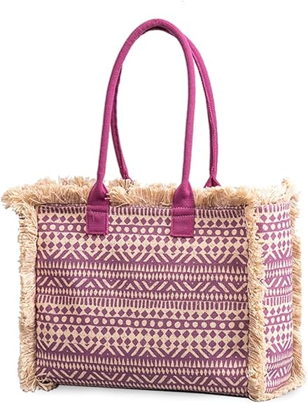 Boho Canvas Tote Bag for Women – Ethnic Style Shoulder Bag with Tassels