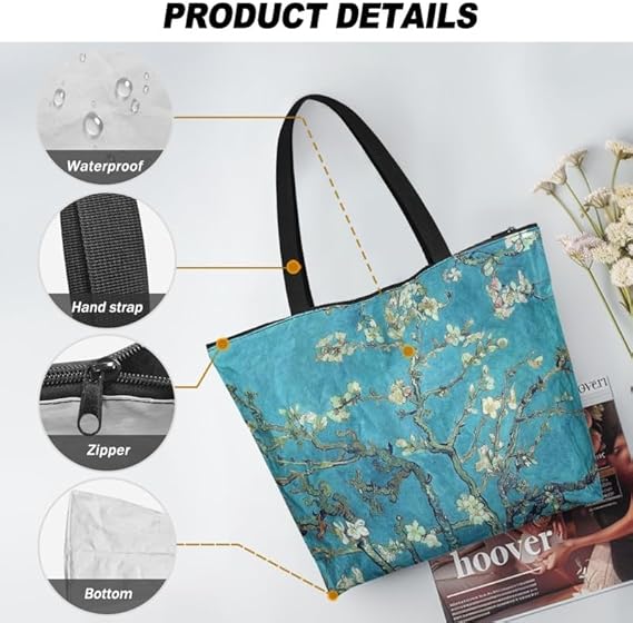 Van Gogh Zippered Tote Bag – Waterproof Art Purse for Work & Travel