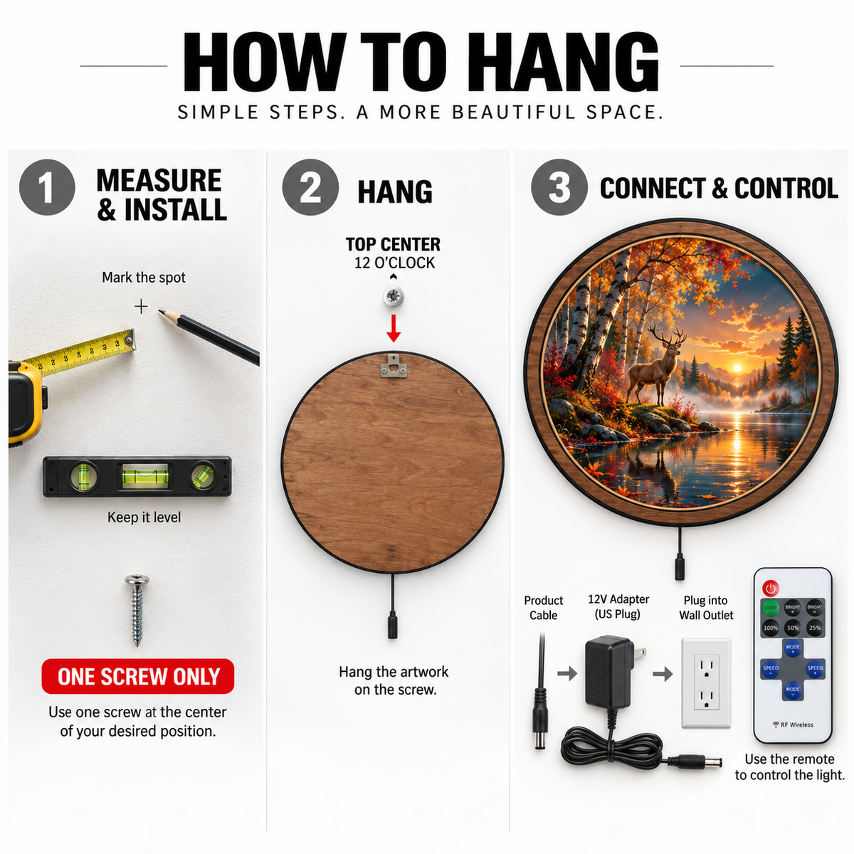 Autumn Majesty – Golden Deer Lake LED Wall Art