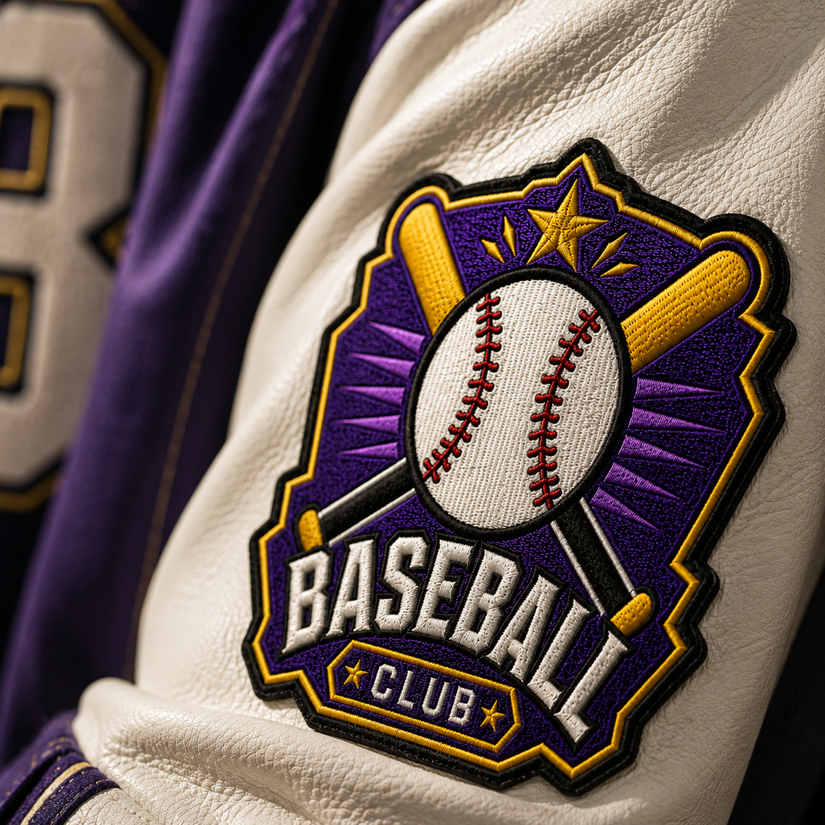 Baseball Club Embroidered Patch – Purple & Gold Varsity Sports Badge